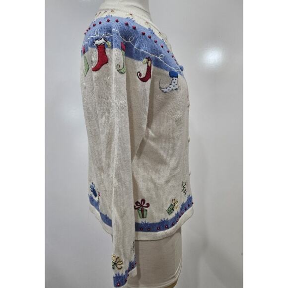 Vintage Ugly Sweater Croft Barrow Size Small 3D Embroidered Beaded Holiday Wool - Picture 9 of 11